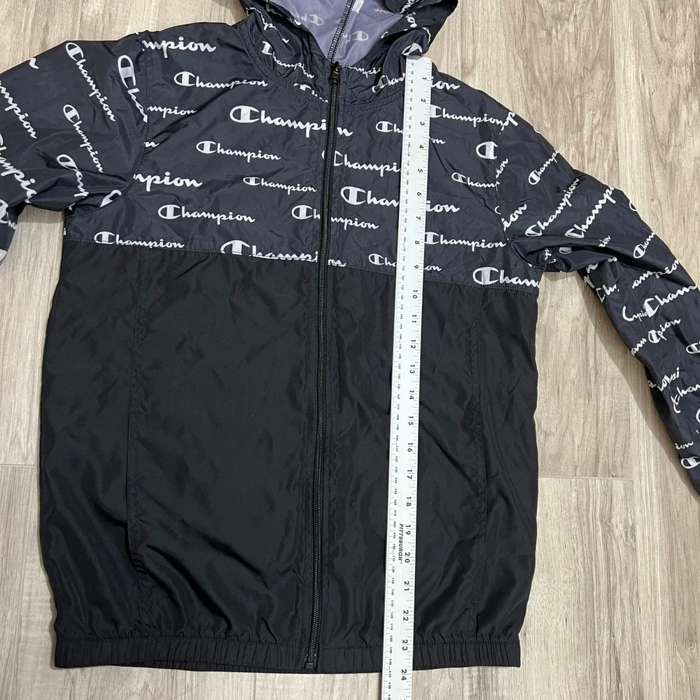 Champion Boys Windbreaker Jacket Medium M 8-10 Black White All Over Print Zip